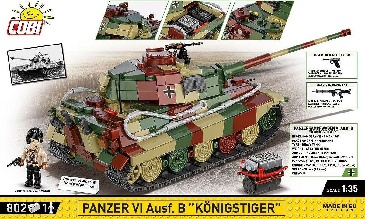 Set lodrash Cobi Klocki Panzer VI Ausf. B King Tiger, 802 pjesë, plastikë, me figurë
