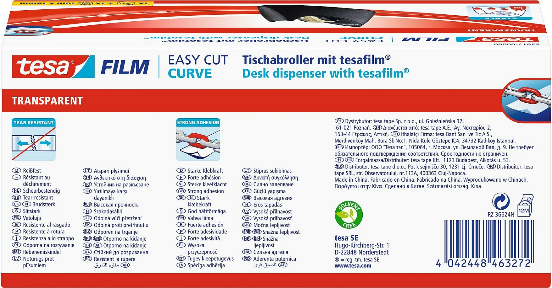 Dispenser për shirit ngjitës Tesa Easy Cut CURVE 53917-00000-01, 19 mm x 10 m, i zi/transparent
