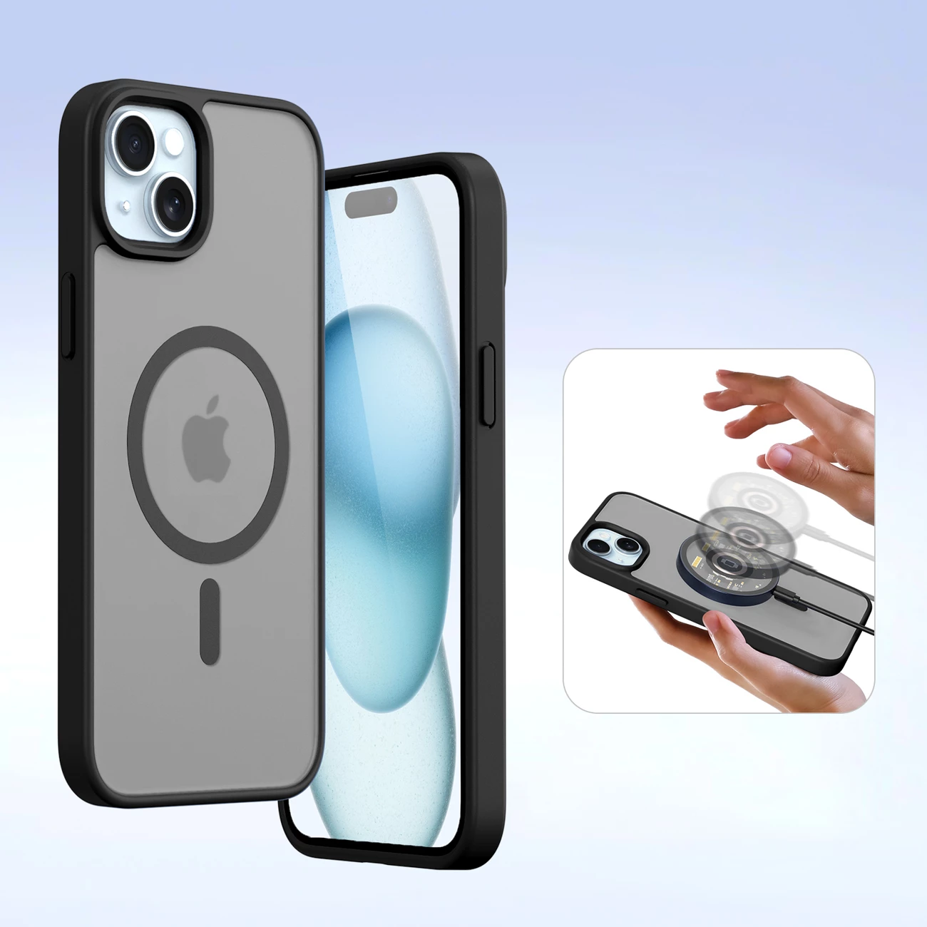 Mbështjellës Dux Ducis Lawa për iPhone 15, lëkurë, me portofol magnetik, e zezë