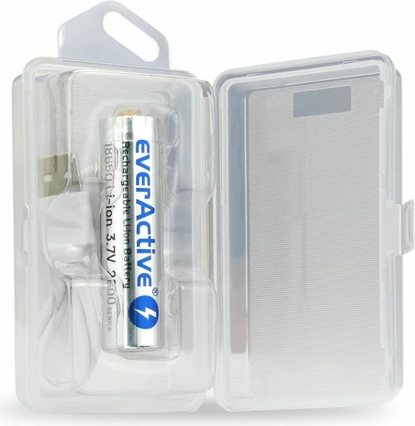 Bateri everActive EV18650-26M 18650 Li-Ion 3.7V 2600mAh me Mini USB dhe kuti mbrojtëse