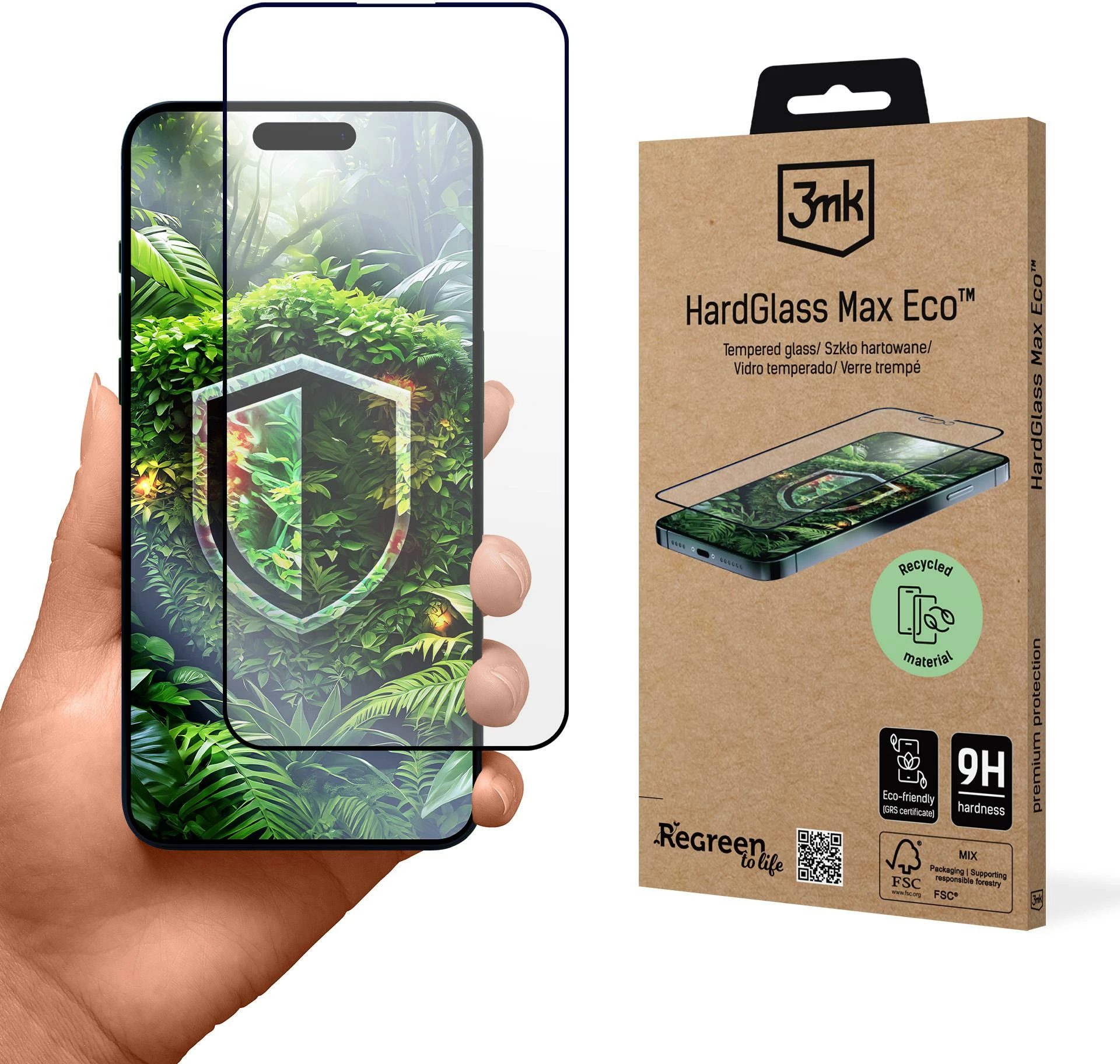 Xham i temperuar 3mk HardGlass Max Eco për iPhone 15 Pro