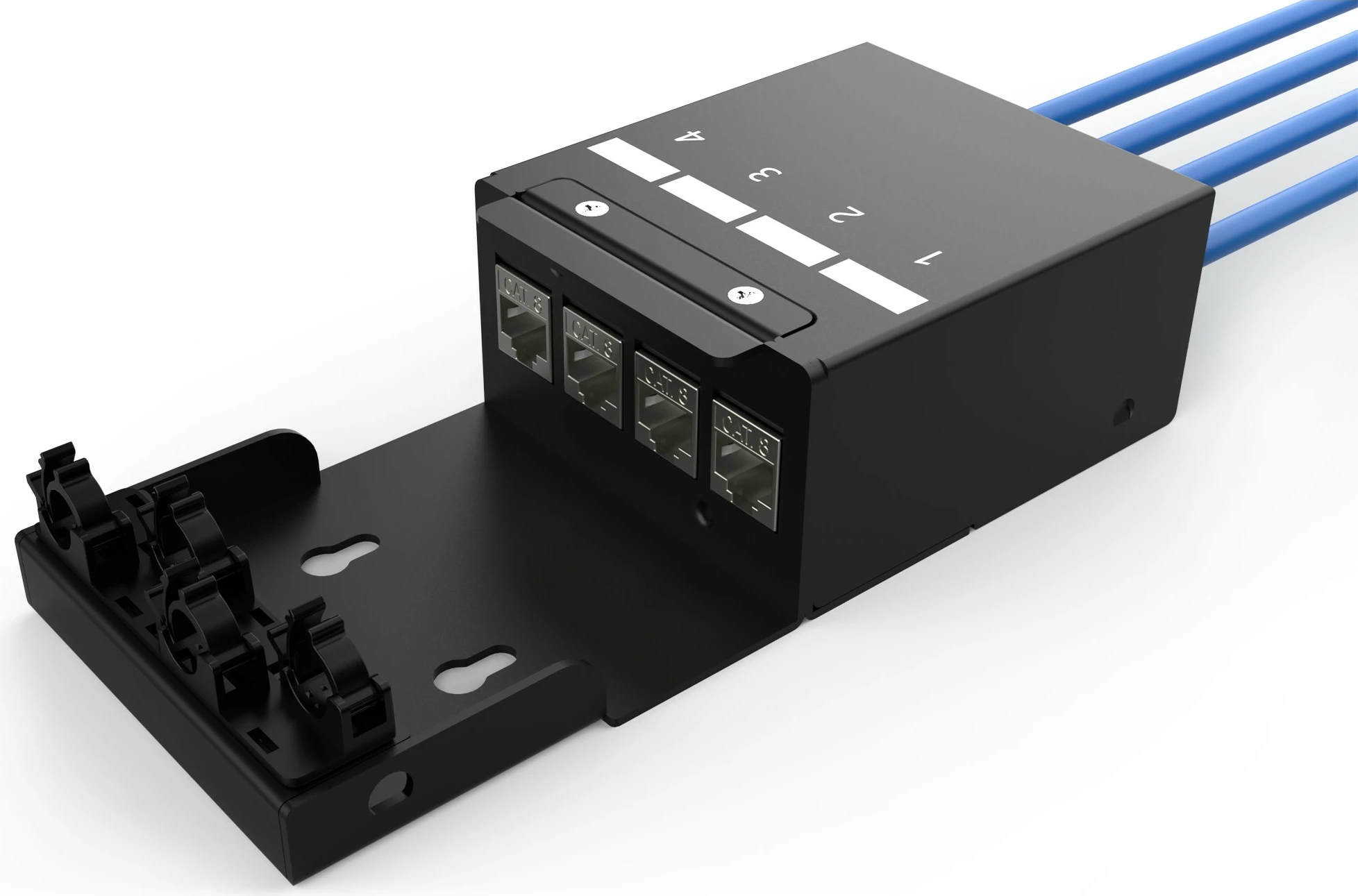 Kuti konsolidimi Digitus, 4 porta Keystone, menaxhim kabllosh, e zezë, çelik