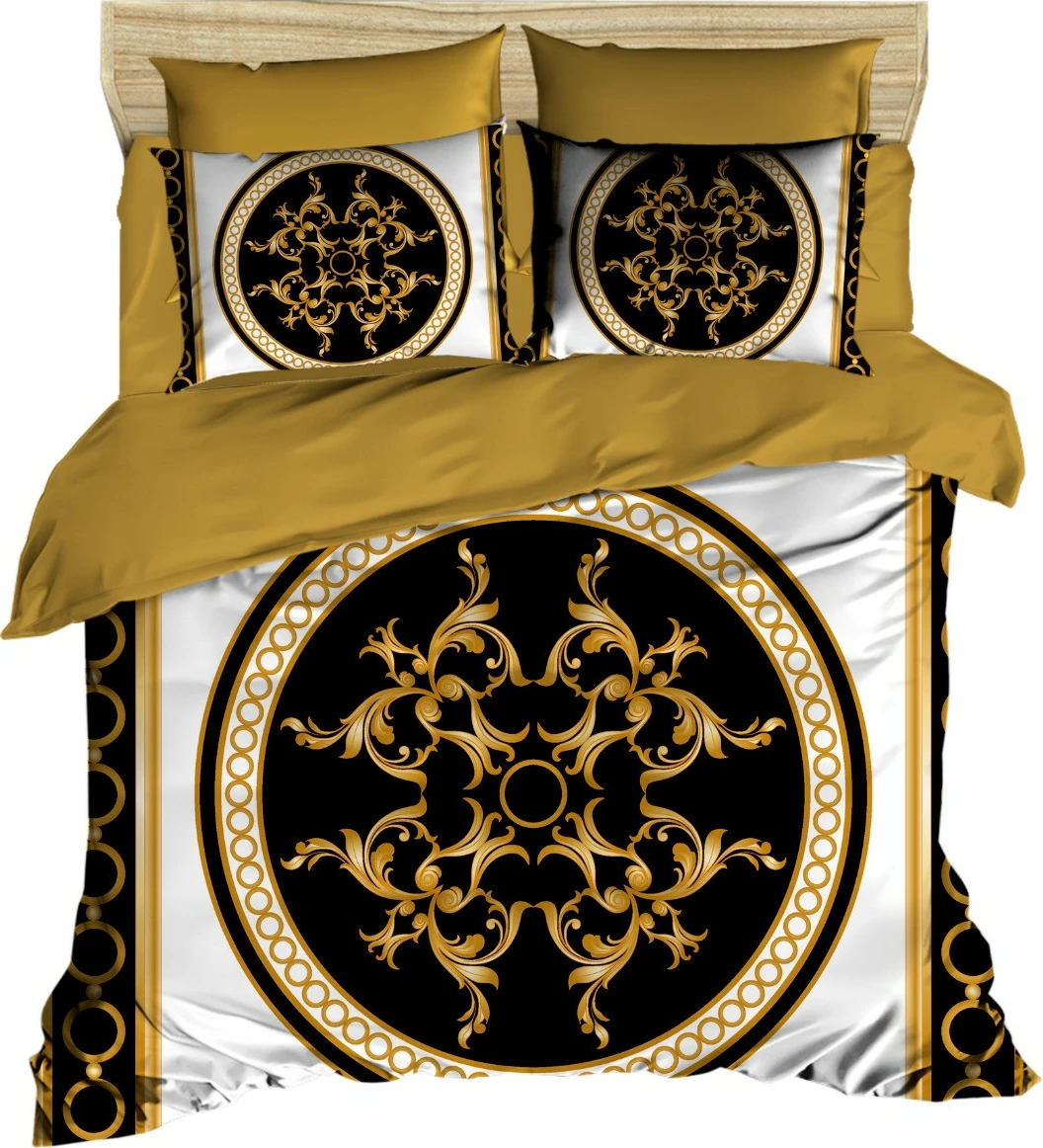 Set mbulesë për jorgan king size, L'essentiel, 3D2, ngjyrë e zezë, ari, e bardhë