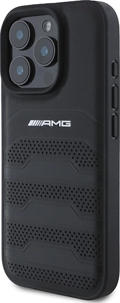 Mbështjellës Mercedes AMG për iPhone 16 Pro Max, lëkurë, i zi