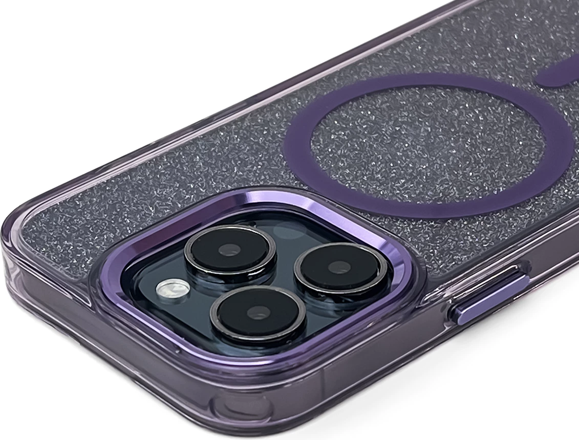 Mbështjellës Hurtel Glitter Case MagSafe për iPhone 16 Plus, vjollcë me shkëlqim