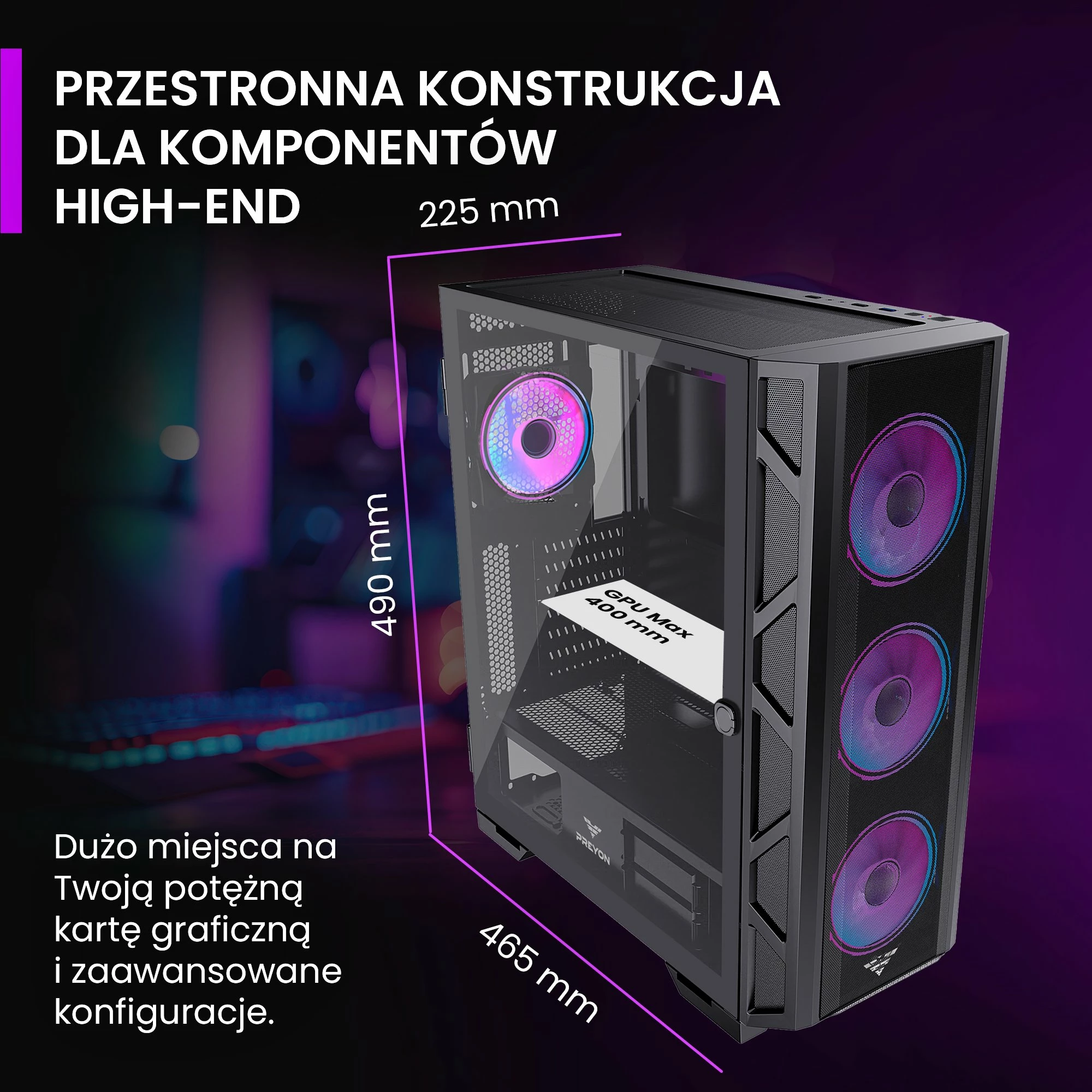 Kasë PREYON Nest Meshy+ PRENMP04B Midi Tower ATX/e-ATX me 4 ventilatorë ARGB, e zezë