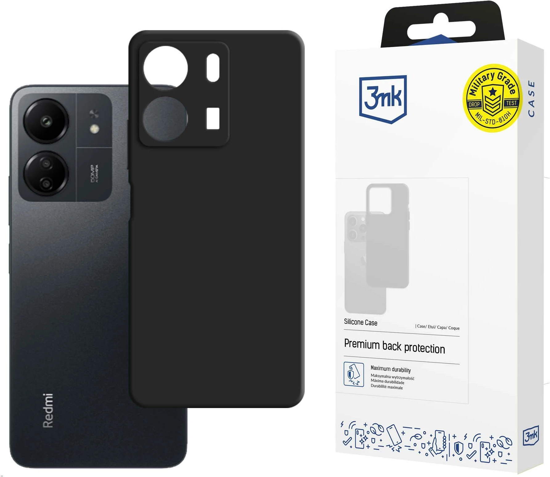 Mbështjellës silikoni 3mk për Xiaomi Redmi 13C/POCO C65, i zi