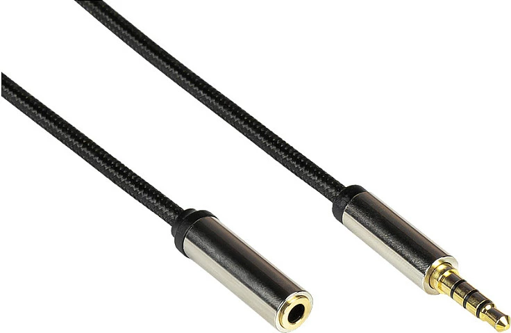 Kabllo audio PYTHON Series 3.5mm 4-pol mashkull-në-femër, 1m, e zezë