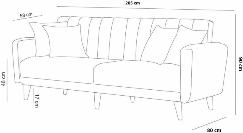 Divan 3-vendësh, shtrat, Atelier del Sofa, ngjyrë gri e errët, Aqua