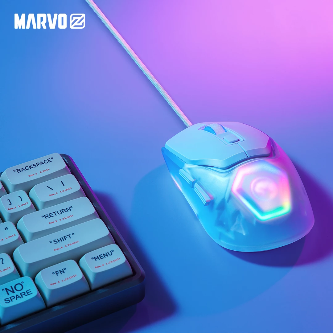 Maus gaming Marvo Fit Lite G1, wired, RGB, 12000 DPI, i bardhë