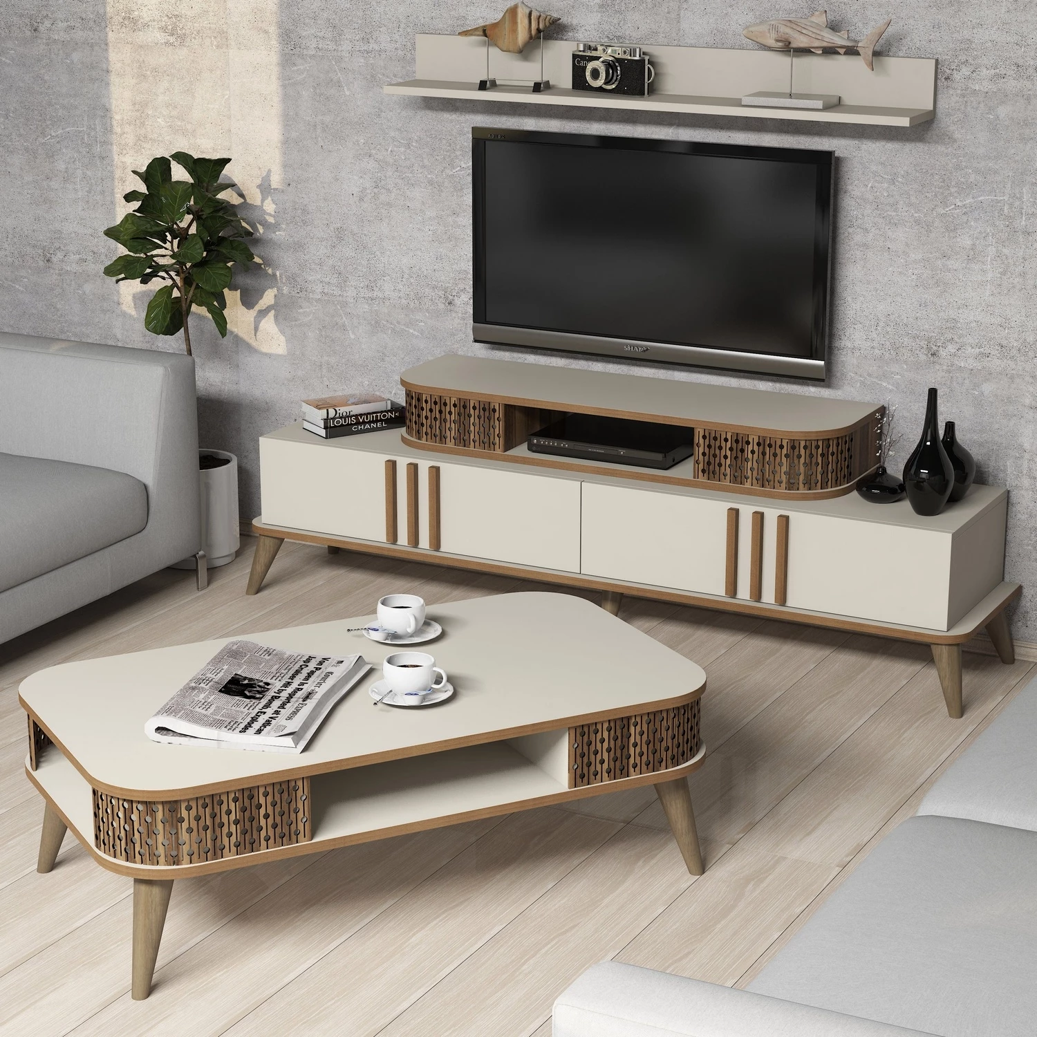 Set mobiljesh për dhomë dite Hanah Home, Eylül, ngjyrë krem