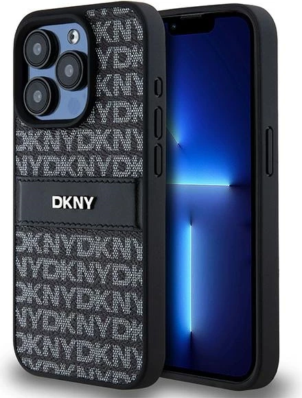 Mbështjellës DKNY Mono Stripe & Metal Logo për iPhone 15 Pro Max, i zi