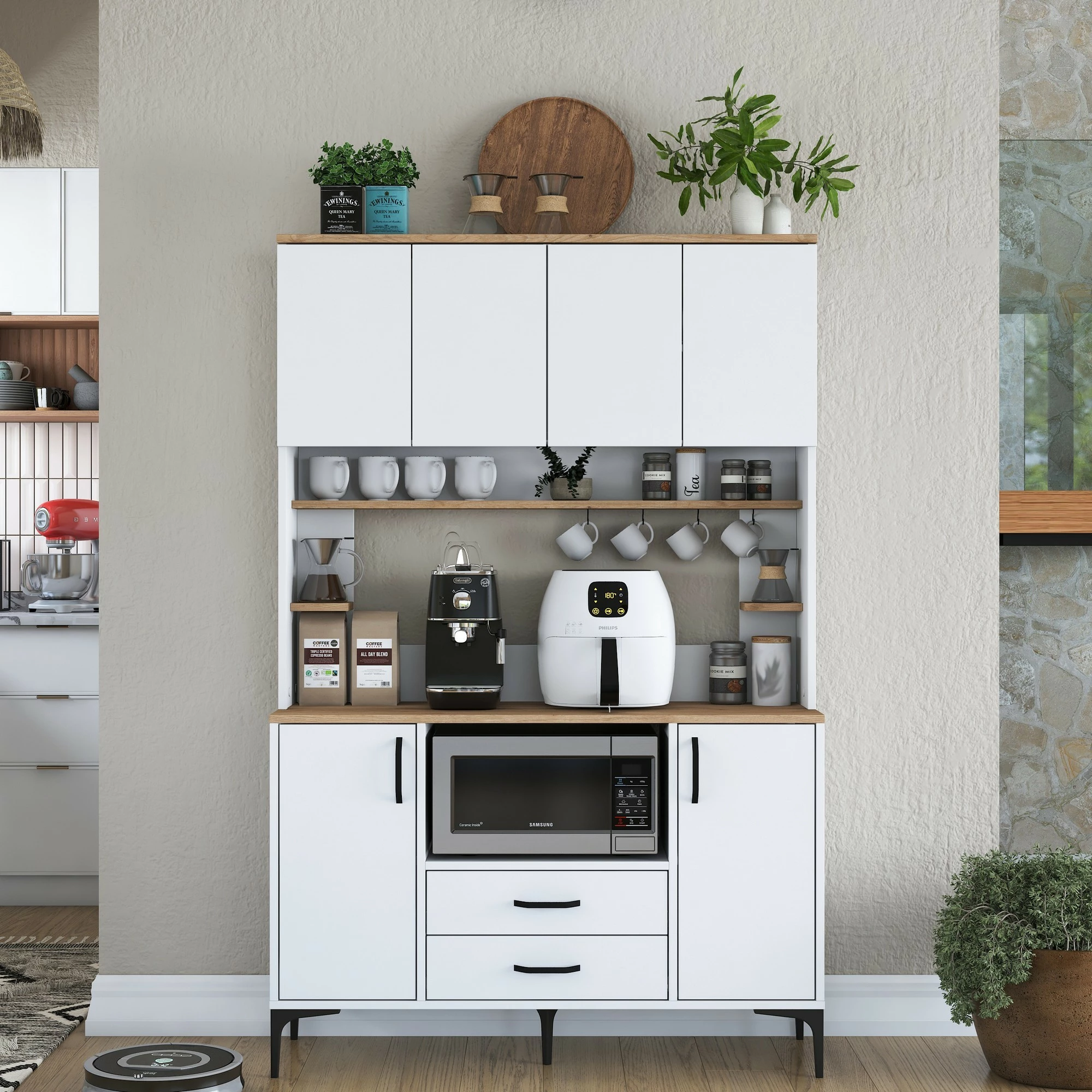 Dollap multifunksional Hanah Home, JE168 - 3257, ngjyrë e bardhë dhe arre