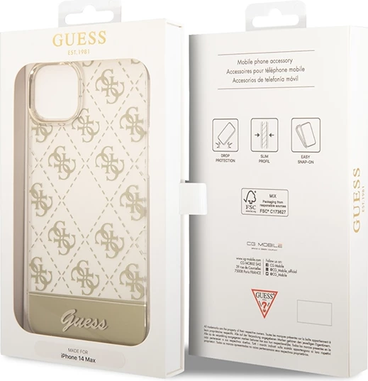 Mbështjellës Guess 4G Pattern Script për iPhone 14 Plus 6.7", i artë