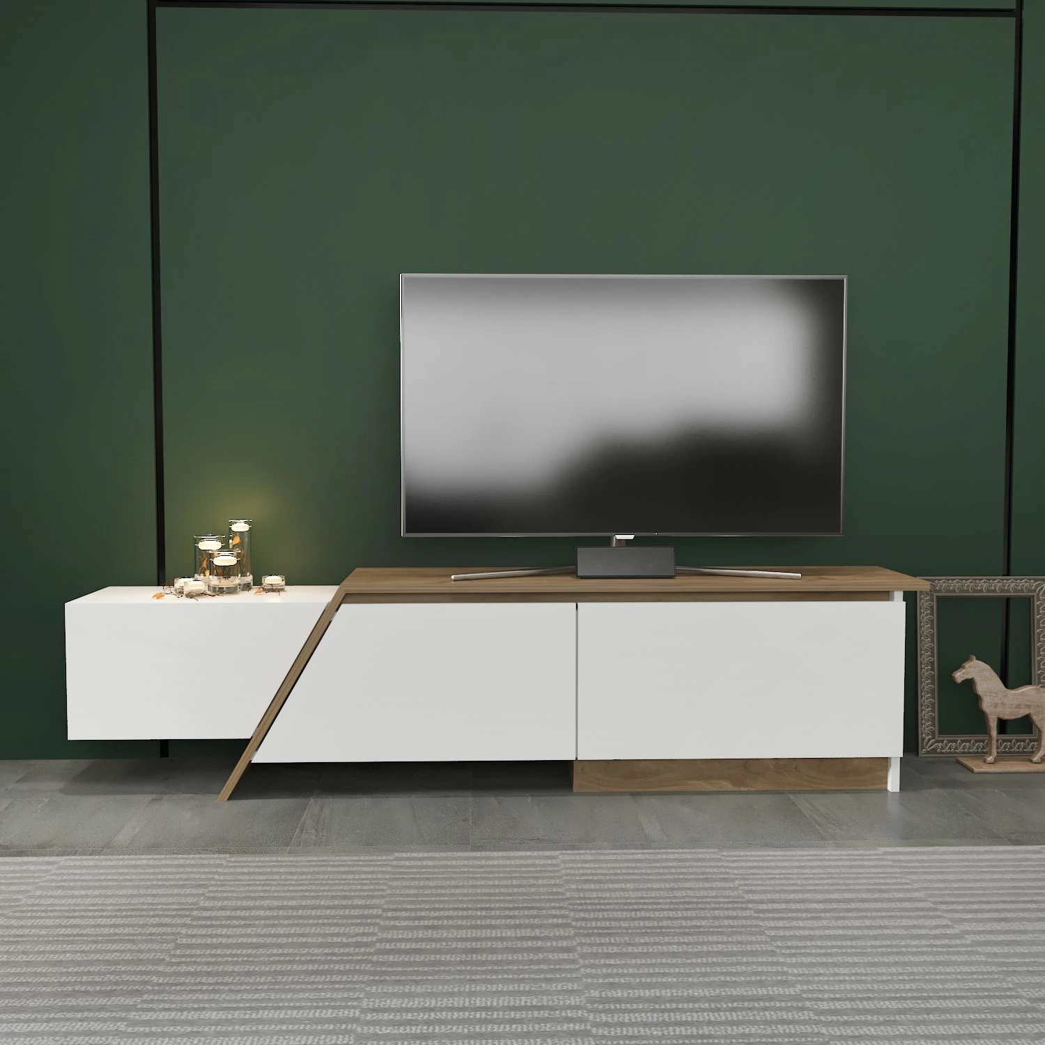 Komodë TV Skye Decor, Zonas, e bardhë, arre