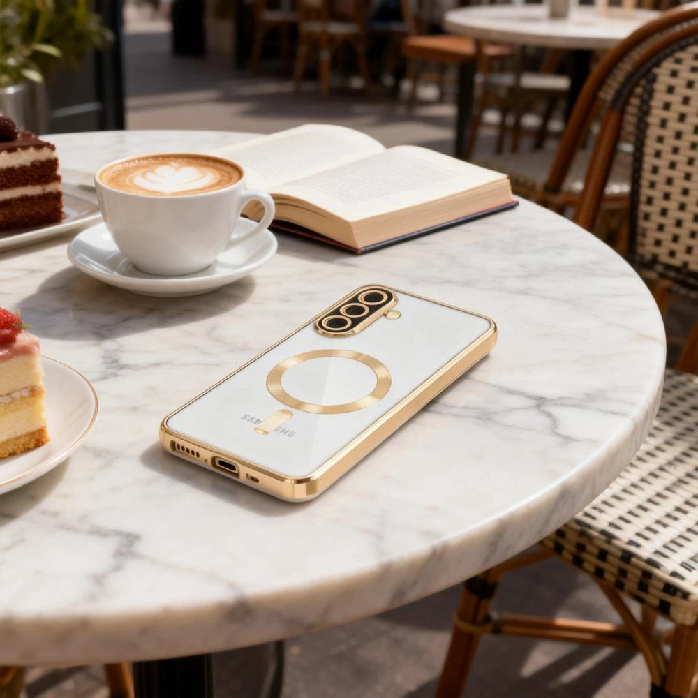 Mbështjellës Tech-Protect MagFlex MagSafe për Samsung Galaxy A57 5G, transparent me kornizë të artë