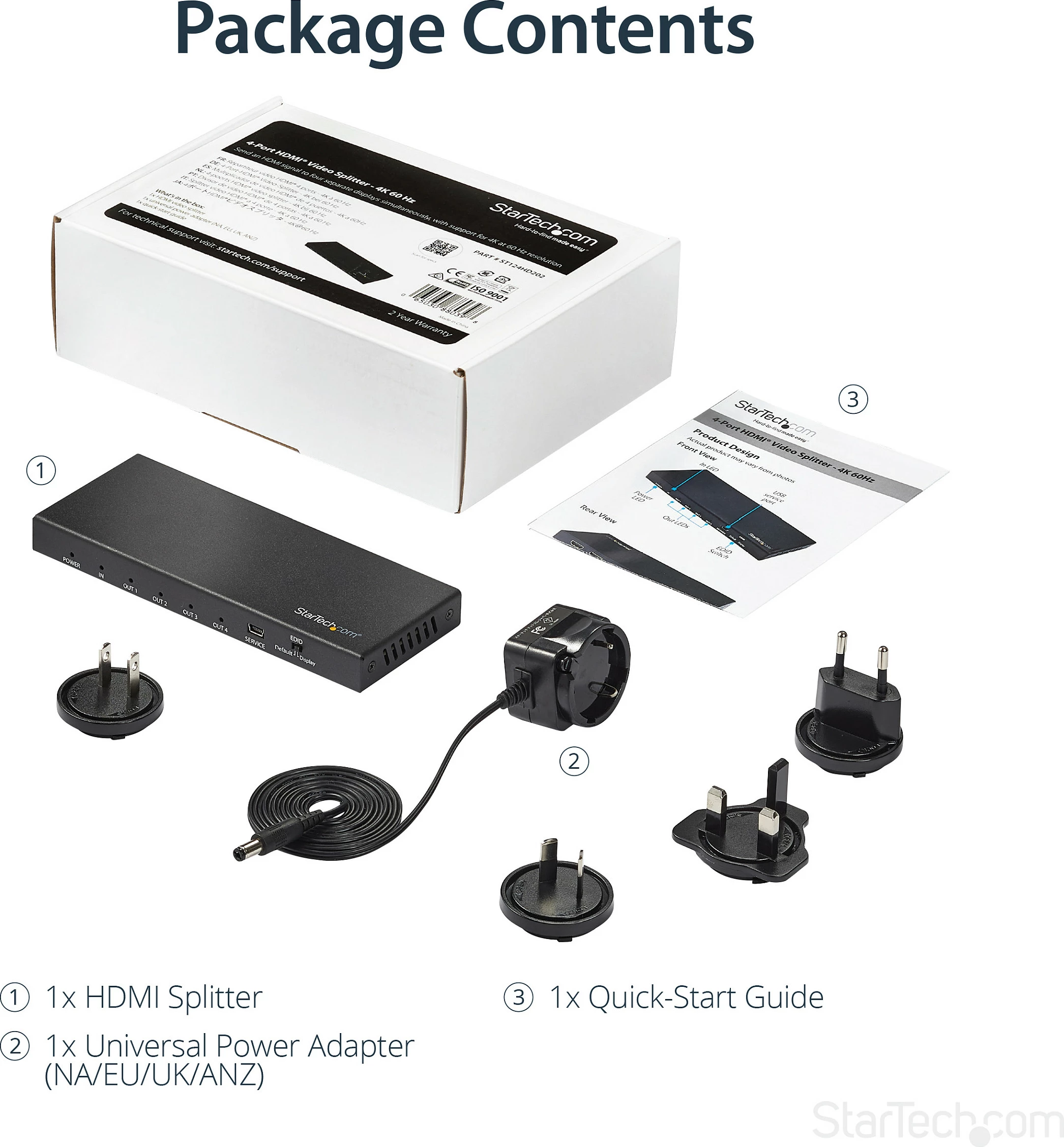 Splitter HDMI StarTech ST124HD202, 4K 60Hz, HDMI 2.0, 1x HDMI In / 4x HDMI Out, HDR, i zi