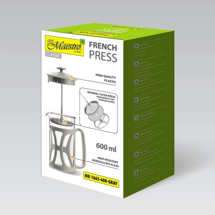 French press Maestro MR-1663, 600 ml, Gri