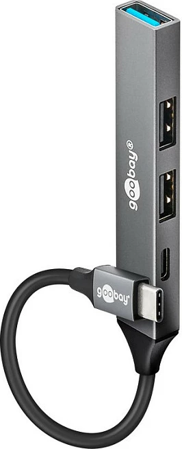 USB hub Goobay Slim, 4 porta, USB-C në USB-C/USB-A, 5 Gbit/s, gri