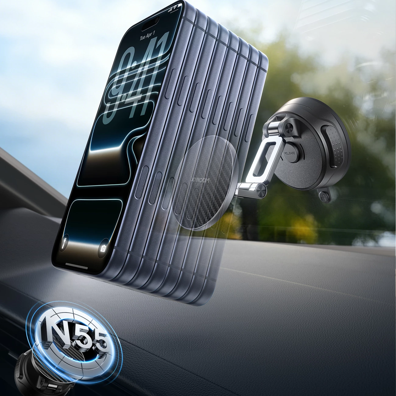 Mbajtëse magnetike për celular Joyroom JR-ZS510 me kupë thithëse për xham/pult, e zezë