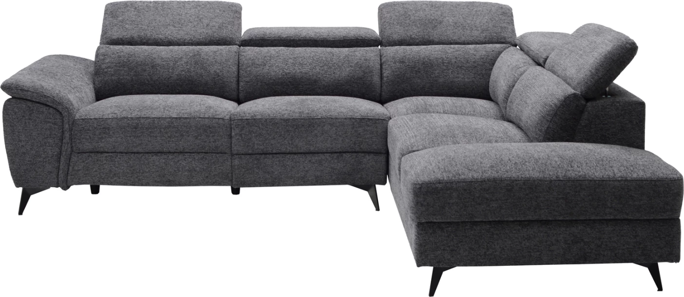 Këndare e djathtë RESTRO me recliner elektrik dhe hapësirë për depo, material gri, 284x224x76cm