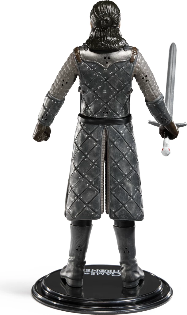 Figurinë fleksibile NOBLE COLLECTION Bendyfigs Game of Thrones Jon Snow 18.5 cm, gri/zezë, me shpatë Longclaw dhe bazë