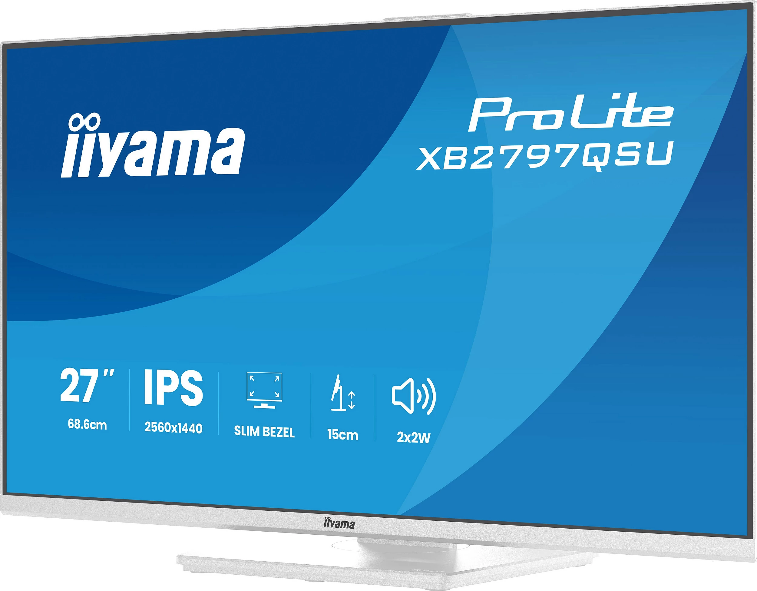 Monitor iiyama ProLite XB2797QSU-W1, 27", IPS, QHD 2560x1440, Slim Bezel, i bardhë