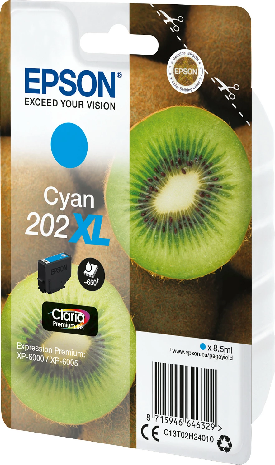 Bojë Epson Kiwi Singlepack Cyan 202XL, 8.5 ml, 650 faqe