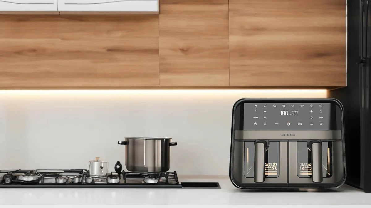 Fritezë me ajër të nxehtë AIWA FUTAGO AFR-9000 9L (2x4.5L) 2400W, e zezë/inox