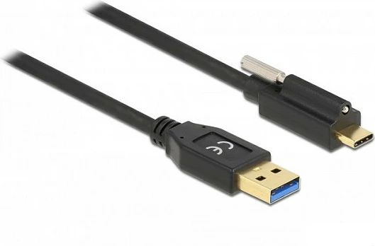 Kabllo USB DeLOCK USB-A në USB-C, 2 m, USB 3.2 Gen 1, 5 Gbps, 3A, me vidhë fiksuese, e zezë