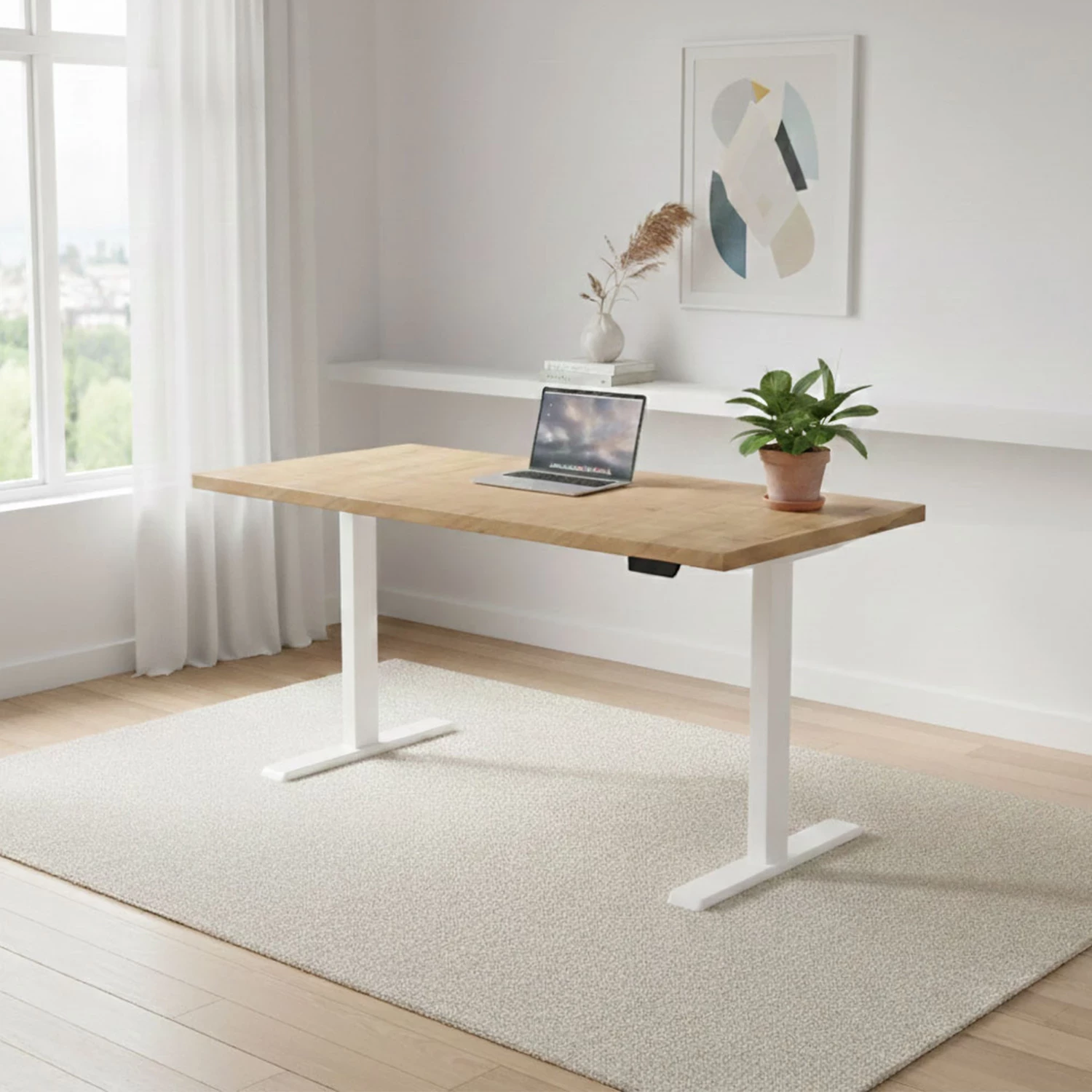 Tavolinë elektrike ngritje-ulje UVI Lite V2 139x68cm (Chalet Oak), kornizë e bardhë