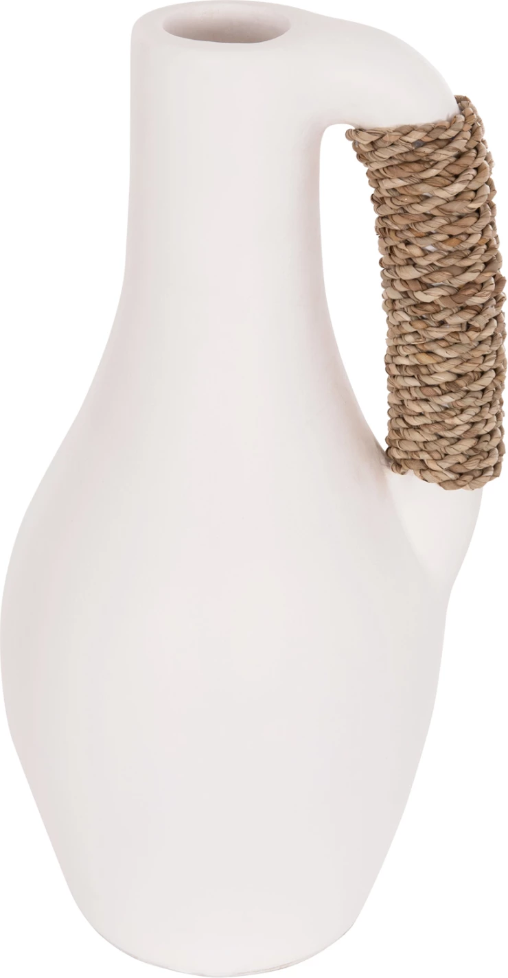 Vazo dekorative tavoline CAMMER, terrakotë e bardhë, dorezë me ratan, FH4687.02L, 18x39cm