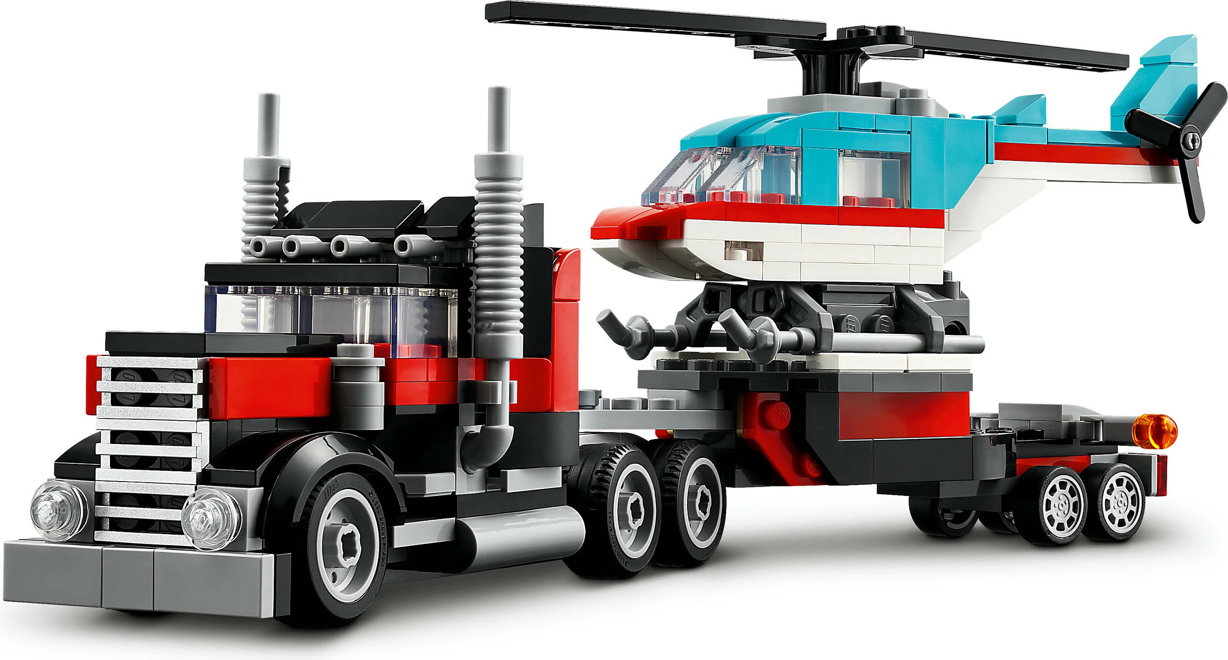 Set ndërtimi LEGO Creator 3in1, Kamion me platformë dhe Helikopter, 270 pjesë, Multingjyrësh