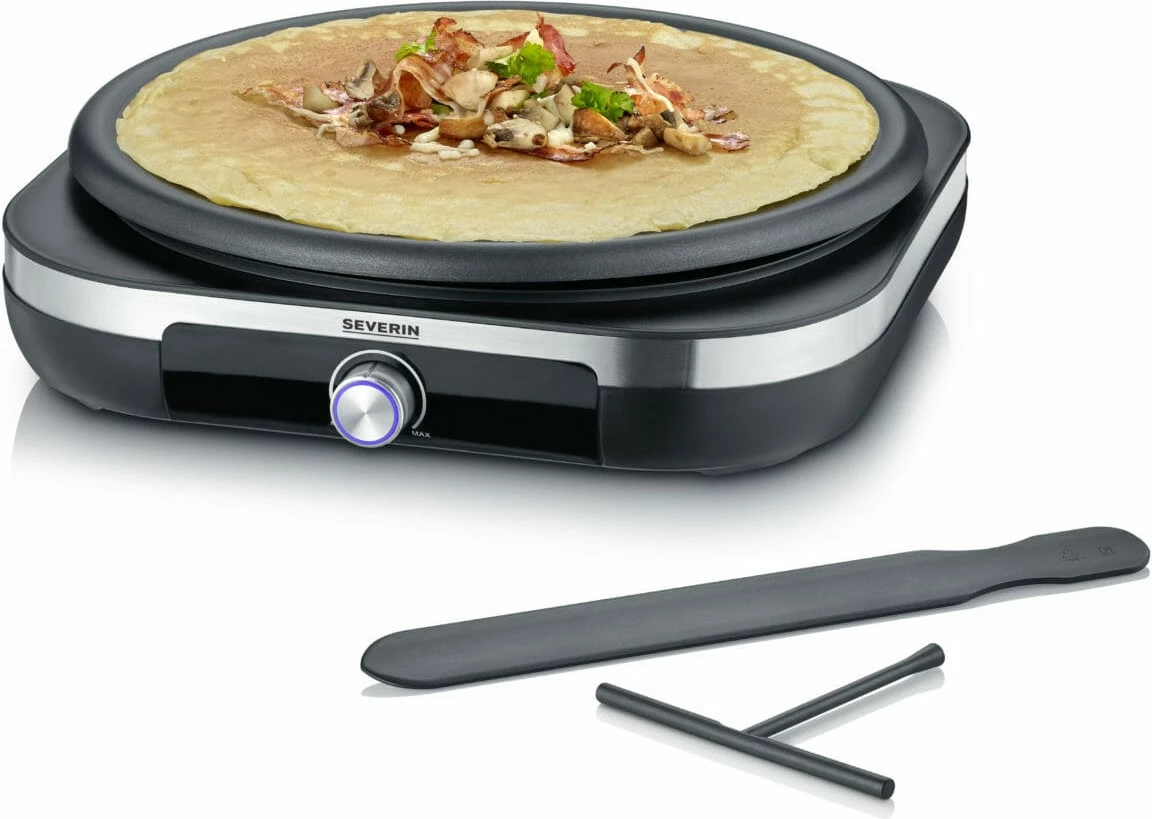 Aparat për krepa Severin CM 2199, 38 cm, kontroll rrotullues, i zi