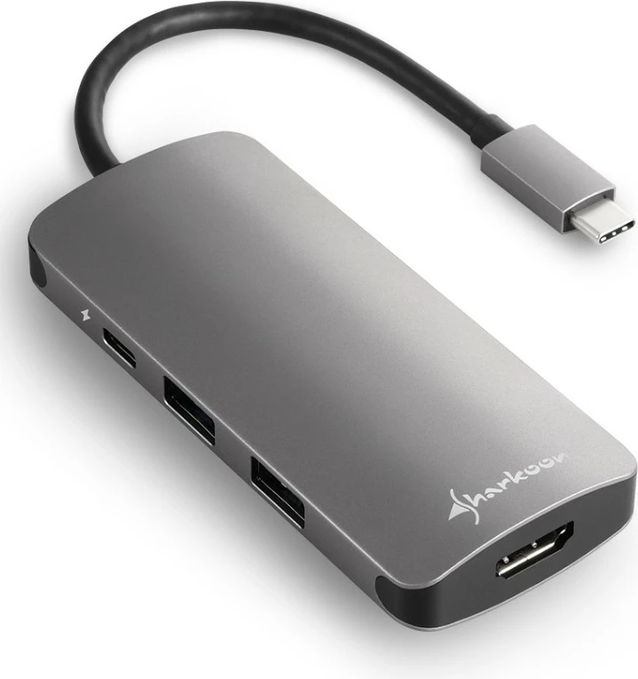 Adapter multiport USB-C Sharkoon, HDMI, 3x USB, SD/MicroSD, gri