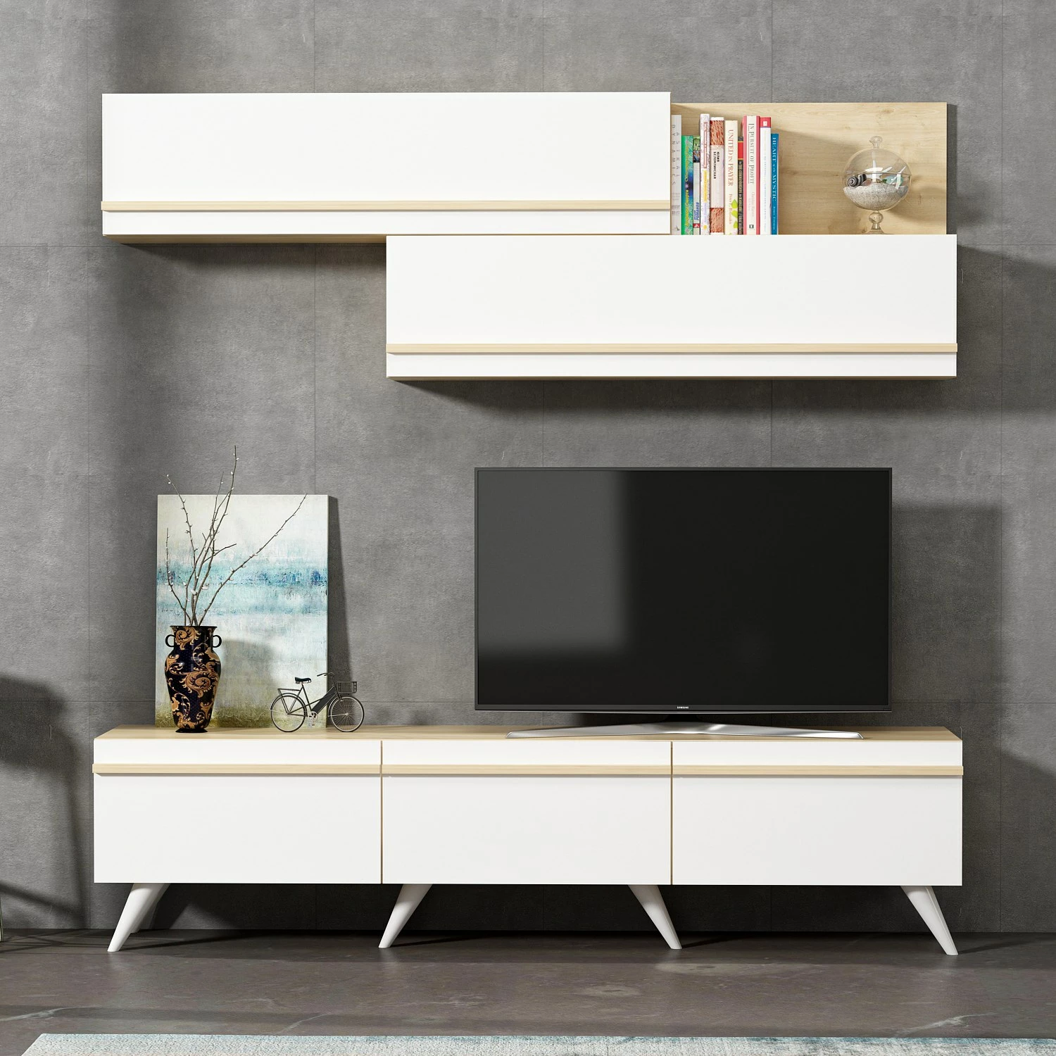 Komodë TV Skye Decor, Amsterdam - ngjyrë safir, e bardhë