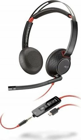 Kufje me mikrofon Poly Blackwire 5220 (207586-03), me kabllo USB-C/3.5 mm, stereo, të zeza