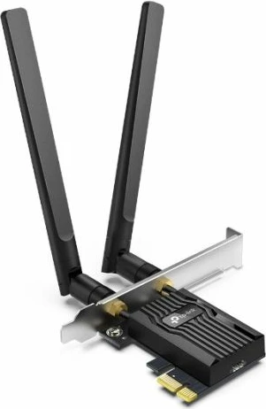 adapter PCIe Wi‑Fi TP-LINK Archer TX55E, AX3000 Wi‑Fi 6 + Bluetooth 5.2, 2 antena high-gain, e zezë