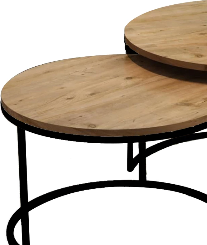 Tavolina kafeje Solme set 2 copë melaminë natyrale-metal i zi