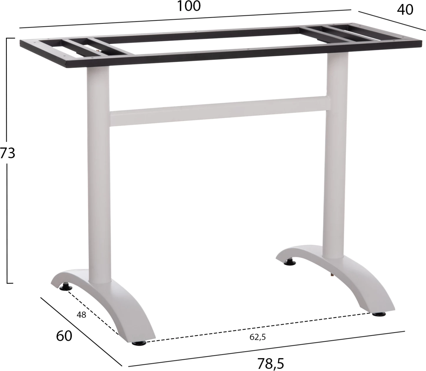 Baza për tavolinë metalike, e bardhë, me rregullues lartësie, 100x60x73cm