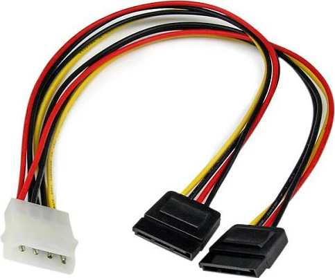 Kabllo rryme StarTech LP4 (Molex 4-pin) në 2x SATA 15-pin, 30cm, e kuqe/zezë/verdhe