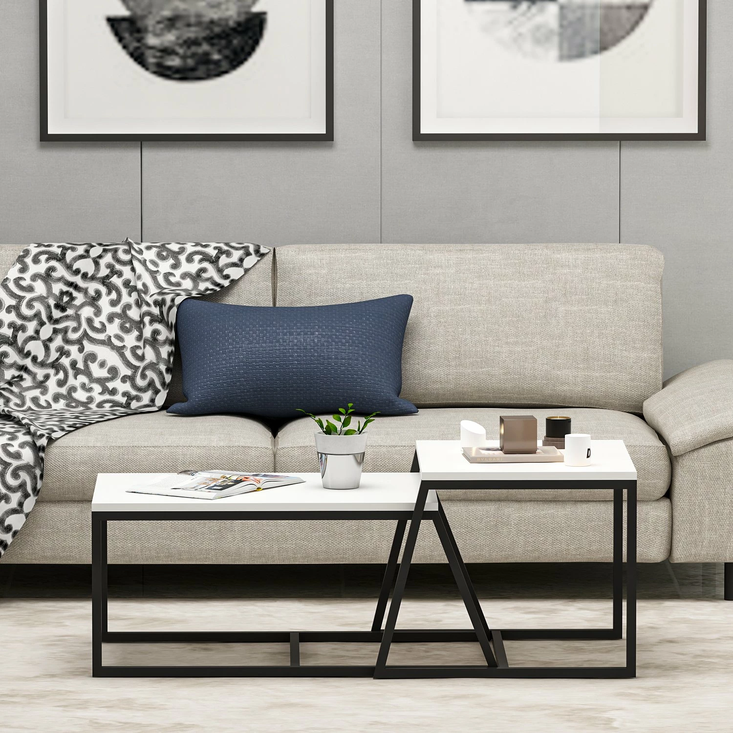 Tavolinë kafeje Hanah Home, minimaliste, e bardhë