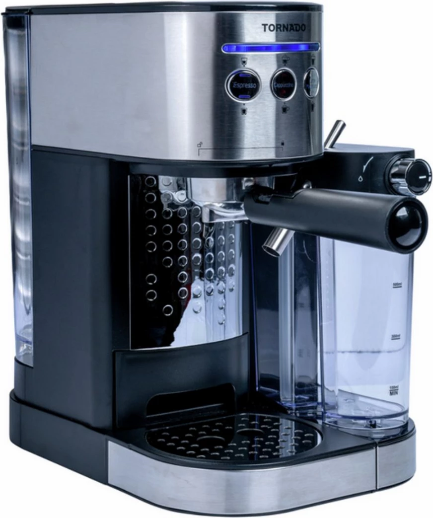 Makinë espresso me portafilter, Tornado TCM-14125, për kafe të bluar, çelik dhe e zezë