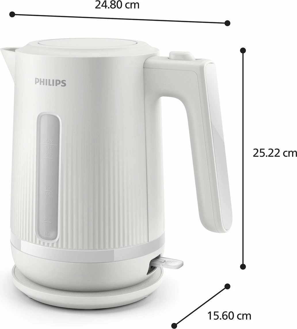 Çajnik elektrik Philips 3000 Series HD9411/00 1.7L 2200W me filtër anti-gëlqere, bazë rrotulluese 360°, i bardhë