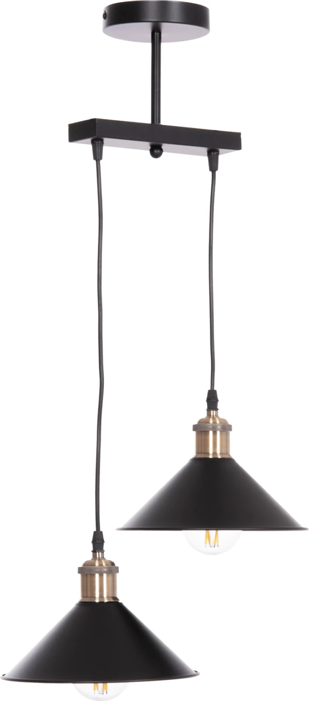 Llambë tavani me dy drita BELL, metal i zi, prizë bronzi, FH7531.11, 21.5x135cm