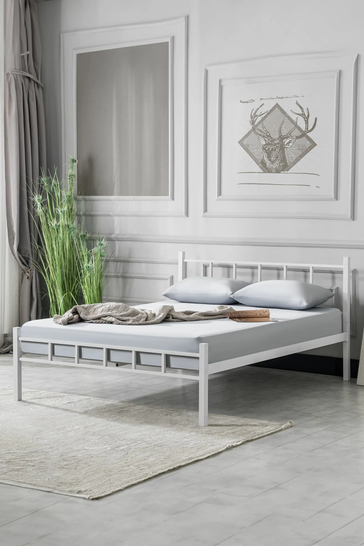 Krevat dopio, metal i bardhë, Skye Decor, 160x200cm