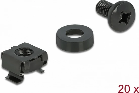 Set montimi DeLOCK M6 12mm, 20 copë, për kabinet rrjeti 10"/19", i zi