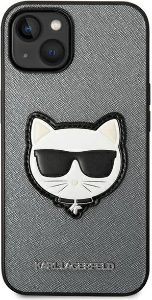 Mbështjellës Karl Lagerfeld KLHCP14MSAPCHG për iPhone 14 Plus 6.7", Saffiano Choupette Head Patch, argjendtë