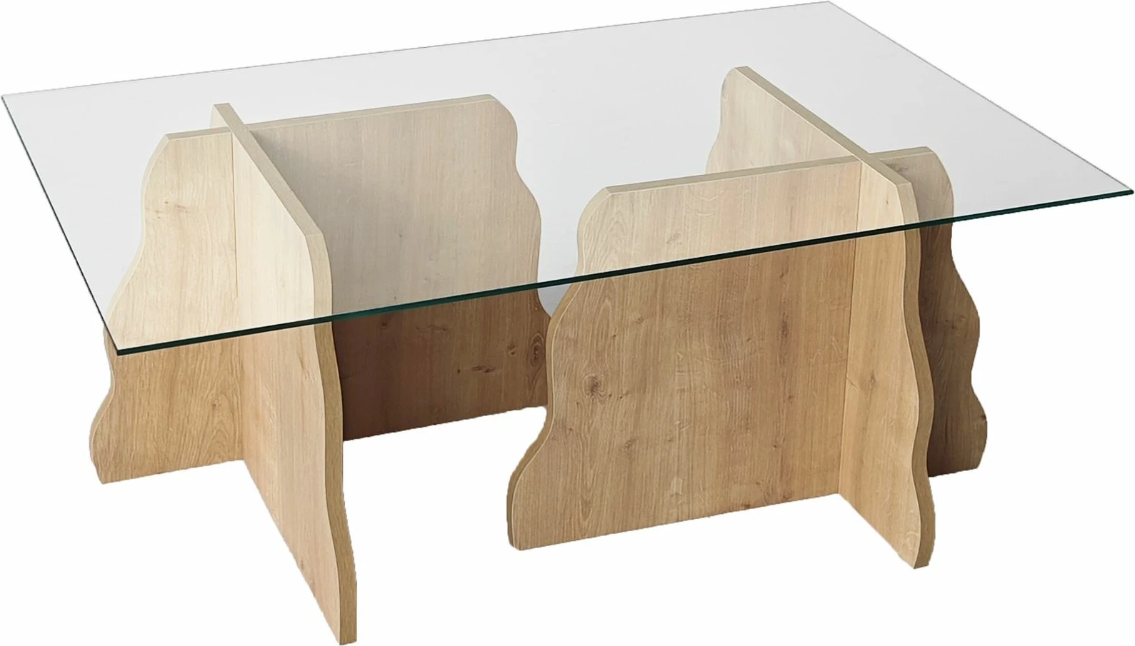 Tavolinë kafeje Skye Decor, lisi Sapphire, xham transparent