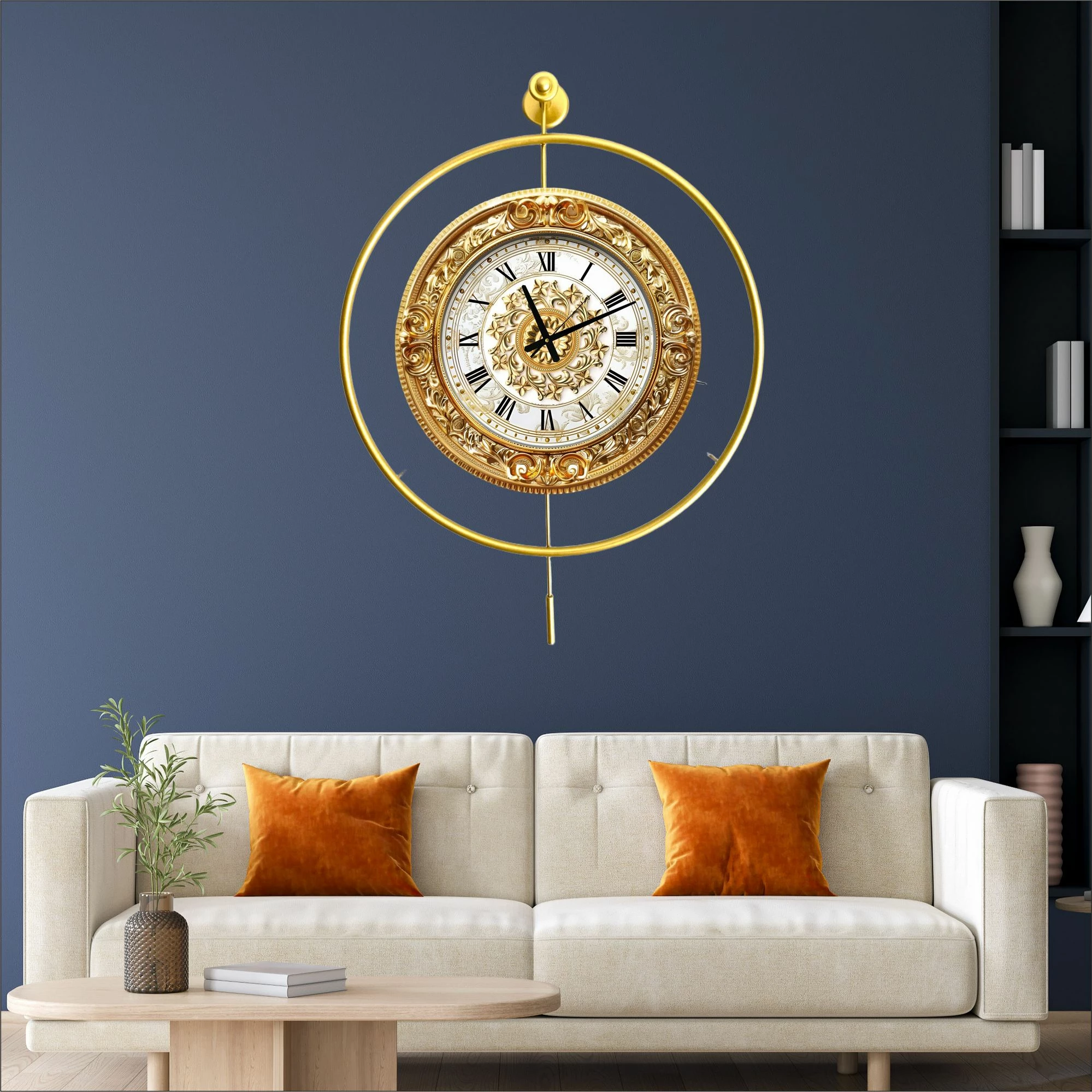 Orë muri dekorative metalike, ngjyrë ari, Wallity, Mclock-00125